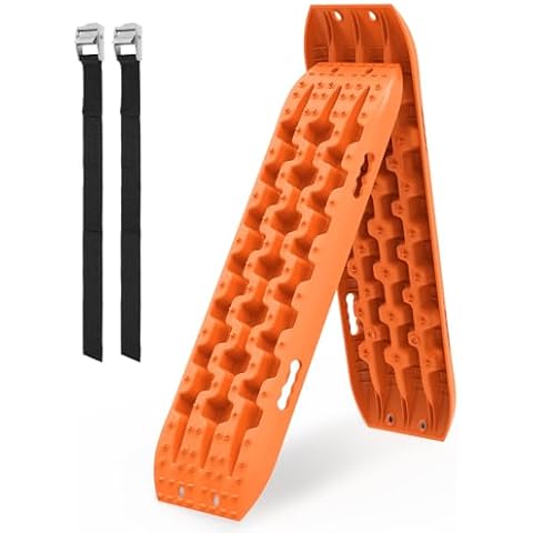 ZESUPER Recovery Traction Tracks for Off-Road Mud, Sand, Snow Tire Ladder Traction Track Vehicle Extraction Traction Mats (Pack of 2)(Orange) Cover