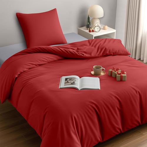 Utopia Bedding Funda Nordica Cama 90 - Microfibra Juego de Funda de Edredon 135x200 cm y 1 Funda de Almohada 80x80 cm (Rojo)