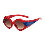 Haklxyg Sunglassesfashion Sunglasses Trendy Personalized Outdoor Street Sunglasses Color Sunglasses Polygonal Sunglasses-Red