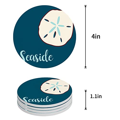 Absorbent Coaster Ceramic Stone Set of 8 with Cup Holder,Seaside Coastal Beach Conch Table Drink Coasters Cork Base Sea Shell on Blue Cup Place Mats for Holiday Party Family Dining - Image 3