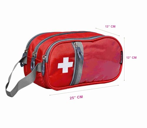 Image of AHM Polyester Portable First Aid Kit Organizer (No Medicine Included) Emergency Survival Kit for Home Outdoor Travel Rescue, Nurse Medical Bag With Inner Divider (Red)
