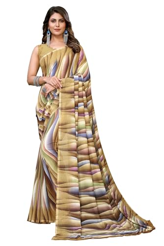 Yashika Women's Trendy Printed Georgette Purple Color Saree with Blouse Material