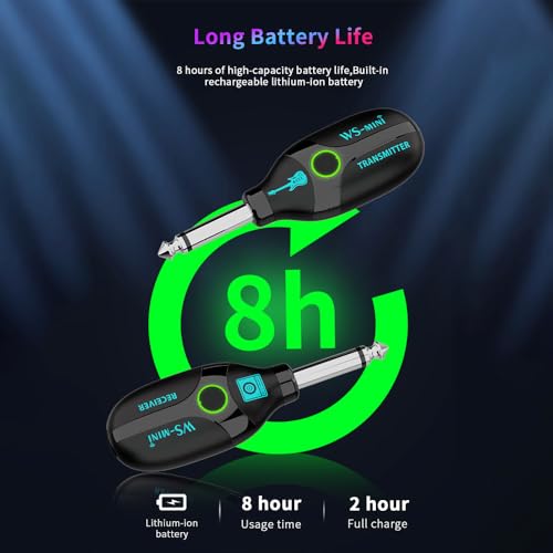 Sistema inalámbrico para guitarra 2.4G 48K/16bit transmisión en tiempo real con batería recargable y 4 canales con luces indicadoras coloridas miniatura 7