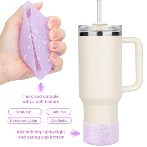Image of HASTHIP 2Pcs Glitter Silicone Cup Bottom Sleeves 7.5cm Protective Anti-Slip Boot Sleeve for 30oz 40oz Stanley Tumbler, Glittering Protective Cup Base Cover