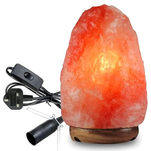 ASPIRE UK 100% Real 2-3KG Himalayan Crystal Rock Salt Lamp - Direct from Foothills of The Himalayas - Wooden Base Calming Atmosphere Night Lamp - Handcrafted Design