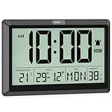 XREXS Reloj Digital de Pared y Mesa de 19,4 x 10,4 cm, Pantalla LCD HD, Reloj Despertador, repetición, DST, Temperatura/Humedad, ℃/℉ y conmutable 12/24 Horas, Funciona con Pilas para hogar y Oficina