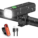 Recargable por USB y de larga duración: la luz de bicicleta es muy brillante y la batería integrada de gran capacidad 18650, cable micro USB de carga directa, el tiempo de uso puede ser de más de 3 horas (modo alto). Salida de 5 V 1 A, puedes cargar equipos electrónicos en cualquier momento, como una luz de respaldo, adecuada para salir y viajar. El IC de inteligencia integrado puede evitar sobrecarga o sobredescarga y prolongar la vida de la batería. Pantalla de alimentación: el LED rojo se está cargando, el LED verde está completamente cargado.