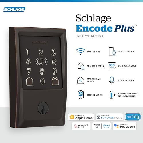 Image of Schlage Encode Plus Smart Wi-Fi Lock for Front Door, Keyless Entry Deadbolt, Unlock with Apple Watch, Built-in WiFi and App Control, Easy Install, Alexa & Apple HomeKit Compatible (Pack of 4)