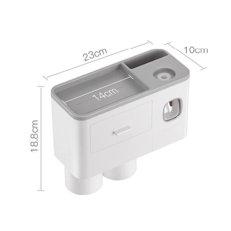 Cocoarm Portaspazzolino da Parete, Portaspazzolino Magnetico in Plastica con Dispenser per Dentifricio, Portaoggetti a Cassetto, Tazze Capovolte per Bancone del Bagno e Uso Familiare (2 tazze grigio