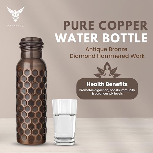 Image of Metallix Copper Water Bottle 1 Ltr | Copper Bottle for Men & Women | 100% Pure Copper | BPA Free & Leak Proof | Easy to Carry | Suitable for Yoga, School & Office (Antique Bronze)