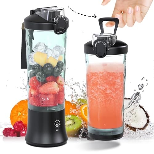 Portable Blender, 600ml Personal Size Blender for Shakes and Smoothies with 6 Blade Mini Blender for Kitchen,Home,Travel (Black)