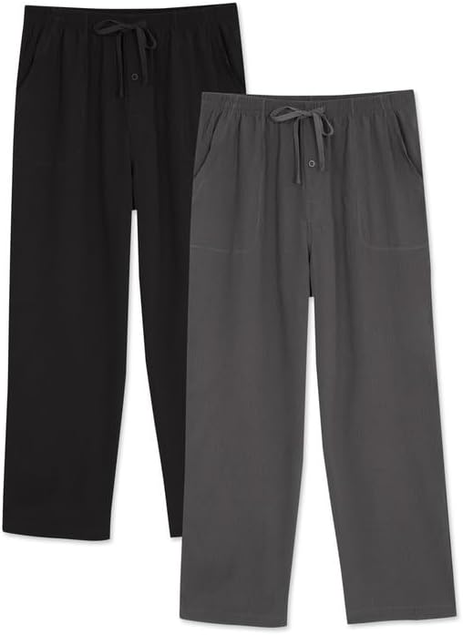 DAVID ARCHY Mens Pajama Pants, Soft Lightweight Sleep Pants, Comfy Lounge Pajama Bottoms with Pockets and Button Fly, 2 Pack