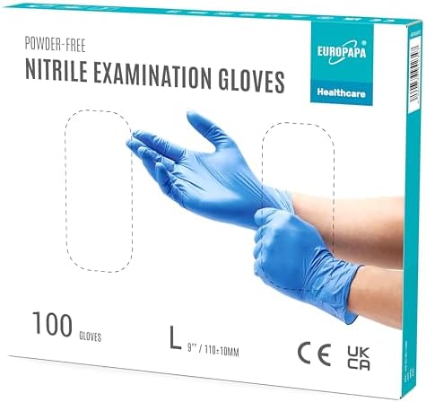 EUROPAPA® Rękawiczki jednorazowe z nitrylu, 100 sztuk, bezpudrowe, bezlateksowe rękawiczki do badań, niesterylne (L, błękit oceanu)