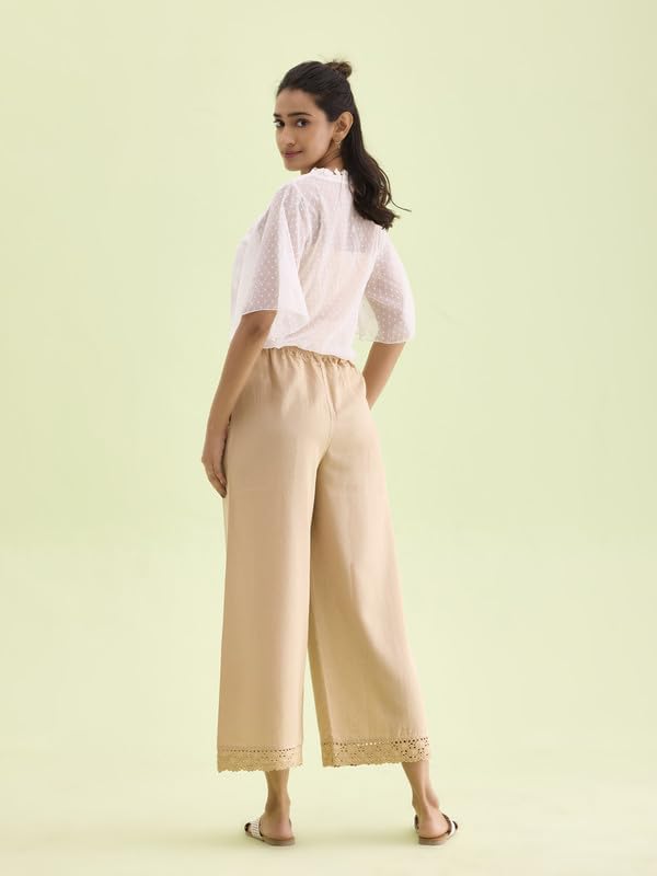 Image of GO COLORS Soft Linen Wide Pant Full Length for Women| Breathable, Mid Rise