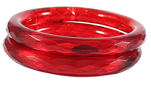 Image of NMII Traditional Glass With Diamond Cutting Pattern Glossy Finished Stylish Kada Set For Women And Girls | Crystal Glass Kada Bangles Set For Wedding, Festive