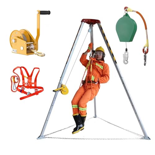 Heavy-Duty Aluminum Tripod with Winch Safety Belt - Fire Rescue Confined Space Equipment for High Places Cliffs Wells