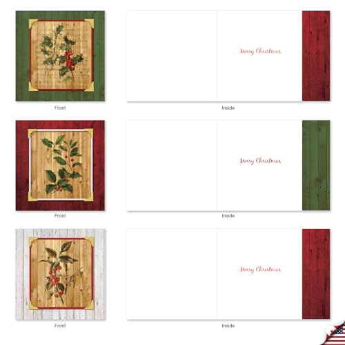 Image of Best Card Co 10 Christmas Boxed Cards Holly Berry MQ5549XSG-B1x10
