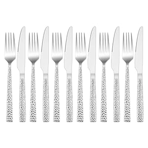 HaWare Steakbesteck Set, 12-teiliges Edelstahl Tafelmesser und Tafelgabel für 6 Personen, Messer und Gabel Besteck Set mit Hammergriff, Steakmessr Set für Haus/Party/Restaurant, Spülmaschinenfest