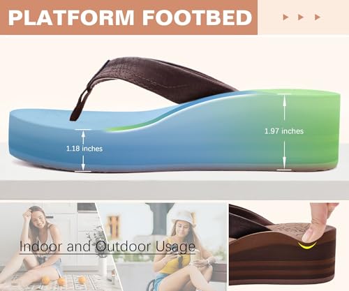 Image of ONCAI Women's Platform Wedge Flip Flops Trendy Dressy Womans Summer Flatform Chunky Heel Sandals with Comfortable Walking Outdoor Rubber Soles (US Size 5-11)