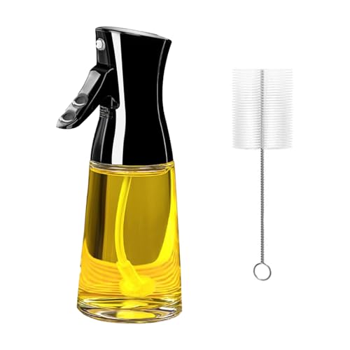 Olive Oil Sprayer, Canola Oil Vinegar Spray Mister for Kitchen,180ML Glass Oil Dispenser Bottle with Brush,Refillable Gadgets Accessories Widely Used for Air Fryer,Baking,Grilling,Kitchen（black）