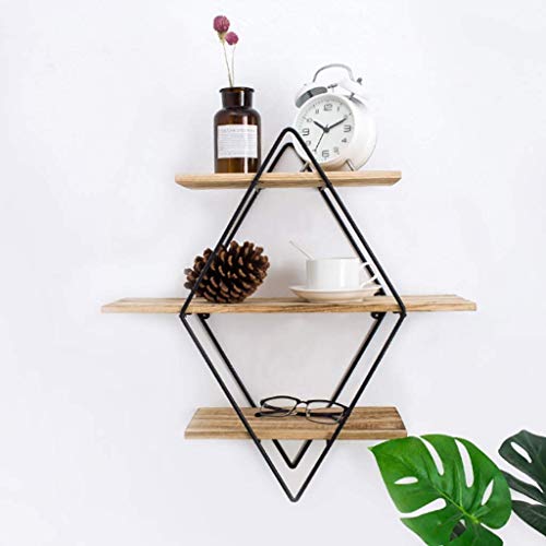 Étagère murale flottante en diamant bois et métal pour rangement de chambre