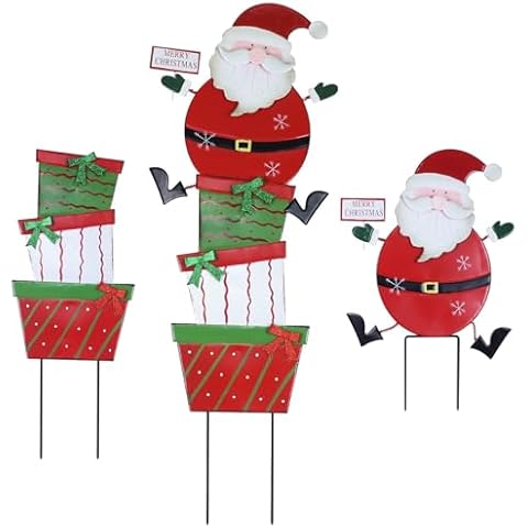 hogardeck Outdoor Christmas Decorations for Home, Stacked Metal Santa Claus Decorative Garden Stakes with Gift Box for Christmas Decor, Yard Signs for Garden Lawn Patio Cover
