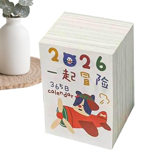 Abreißkalender 2026 – Cartoon-Illustration, Jahresplan, 365 Tage, täglicher Schreibtisch-Flip-Kalender | Lustiges künstlerisches Datumsanzeige-Design, Produktivitäts-Zeiterfassungstool, Zuhause, Arbei