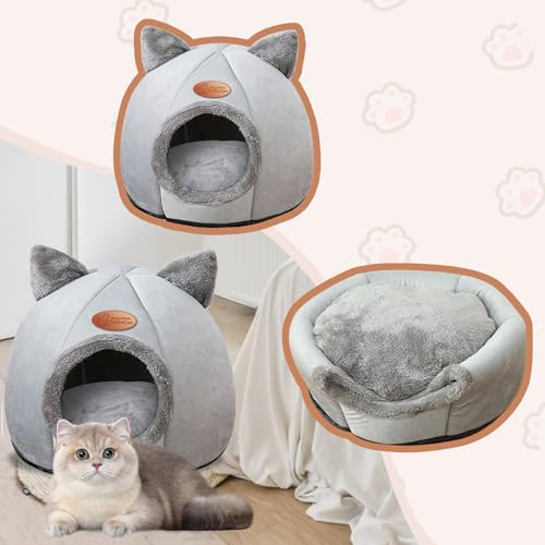 ToKinCen Cat Cave Cat Bed Katzenhöhle Katzenbett Waschbare Halbgeschlossen Katzenzelt Katzenkorb Grau Katzenhäuschen