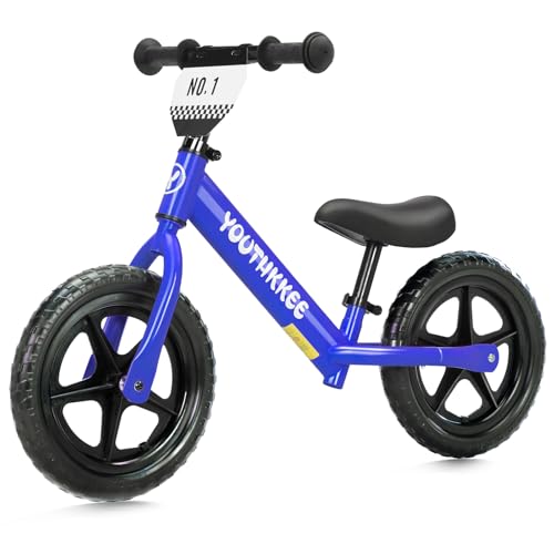 Youthkkee 12 Inch Toddler Balance Bike for 1-3 Year Olds, No-Pedal Bike with Tool-Free Adjustable Seat, Quick Assembly, Gift for 1-3 Year Old Boys & Girls with Customizable Plate