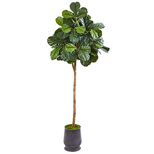 Nearly Natural 80in. Fiddle Leaf Fig Artificial tree in Ribbed Metal Planter