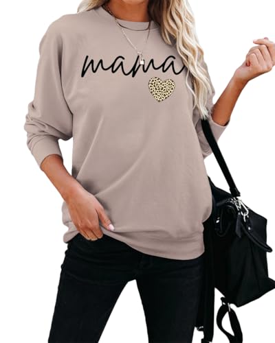 Image of Dressmine Womens Long Sleeve Mama Sweatshirts Fall Crew Neck Mom Shirts Cute Graphic Tees Pullover Hoodies
