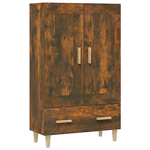 mtlskopl Cómoda de madera de roble ahumado con 2 compartimentos y 1 cajón, diseño escandinavo, práctico armario para salón y pasillo, 70 x 31 x 115 cm