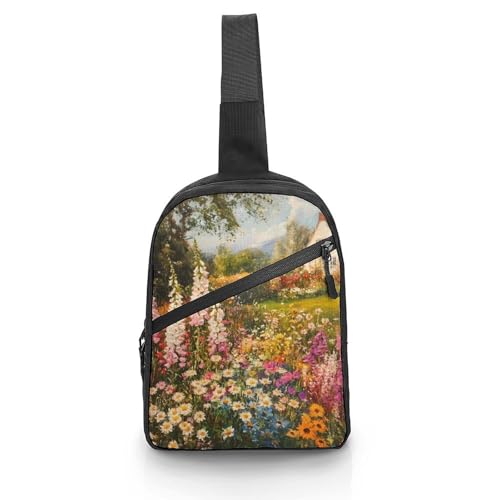 Colorful Flowers Garden Chest Bag Foldable Crossbody Unisex Pack Travel Hiking Adjustable Shoulder Straps Sling Bags