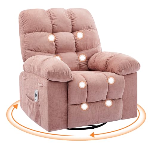 Image of 360 Swivel Rocking Recliner Chair with Vibration Massage & Heat, Oversized Rocker Recliner with Side Pocket for Living Room, Bedroom, Nursery & Small Spaces,Pink