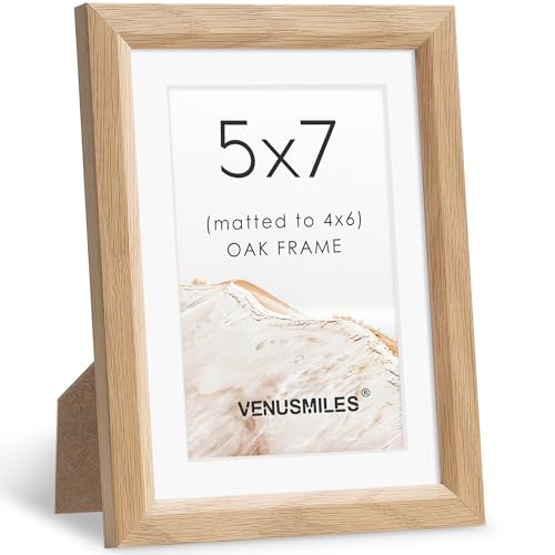 Venusmiles 5x7 Picture Frame Natural Solid Oak Photo Frames with 4x6 Removable Mat Wall Hanging Large Handcrafted Frame with HD Plexiglass Wall and Tabletop Display Large Poster Frame