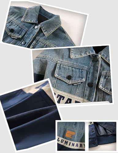 2-10Years Girls Denim Outerwear Jacket Color-blocked Long Sleeve Jacket Loose Jeans Jacket Kids Outfits Spring Fall4