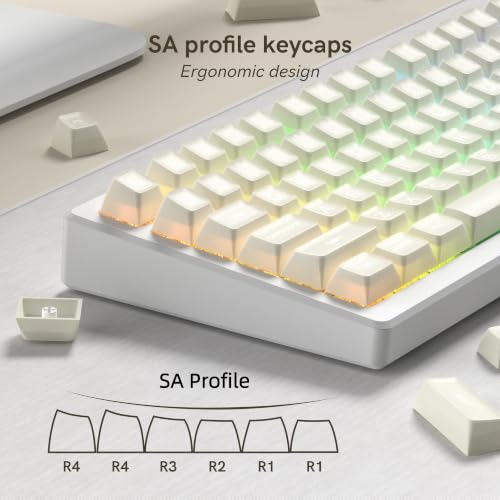Image of dagaladoo White keycaps PBT,Jade Key caps,Translucent Keyboard keycaps Cute,SA Profile keycap Set Compatible with 60% /65% /75% /96% /100% US Layout Cherry MX Switches Mechanical Keyboard