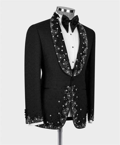 Mens Luxury Suit Slim Fit Dinner Tuxedo Jacquard Jacket Blazer with Handmade Shiny Rhinestone for Prom,Party,Wedding3