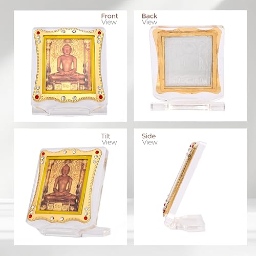 Image of Lord Jain Mahavir Swami Idol for Car Dashboard Showpiece Decor (Jain Namokar) Golden Foil (Plated