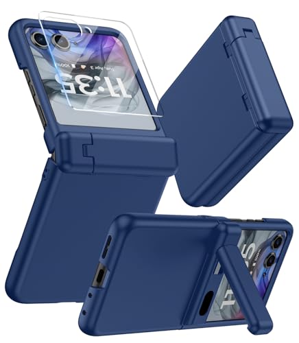 MAKAVO for Motorola Razr 2024/2025 Case with Stand, Built-in Outer Screen Protector & Hinge Protection, Slim Fit Hard Full Body Shockproof Phone Cover for Moto Razr 2025/2024, Blue