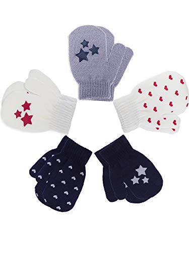 Boao 5 Pairs Stretch Full Finger Mittens Knitted Gloves Winter Warm Kid Gloves for Baby Boys and Girls Supplies (Color Set 5, 1-4 Years Size)