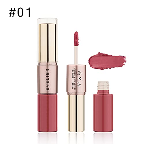 Evelier 2In1 Lipstick And Lipgloss - Hydrating All Day Coverage, Instant Shine, Liquid, Long-Lasting, Vegan Cruelty-Free, Highly Pigmented (Champagne Rouge) #TOP1