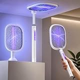 Racchetta Zanzare Elettrica 5000V, Ammazza Zanzare e Mosche 3 in 1 con Luce Notturna, Testa Pieghevole 180° e Lunghezza regolabile da 61 a 72 cm, 2000mAh Ricaricabile, Lampada Antizanzare da Interno