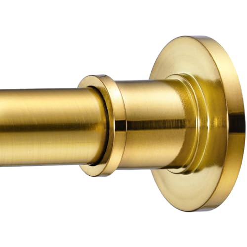Image of BRIOFOX Industrial Shower Curtain Rod - Rustproof Non-Slip 43-72 Inches Tension Curtain Rod for Window or Bathroom, Light Gold