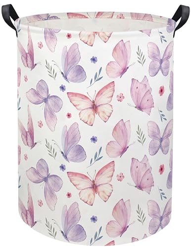 Image of HIYAGON Butterfly Baby Laundry Basket Baby Hamper for Nursery Girl Kids Butterfly Hamper Cute Kids Toys Storage Bin Organizer Butterfly Room Decor for Home(Watercolor Butterfly)