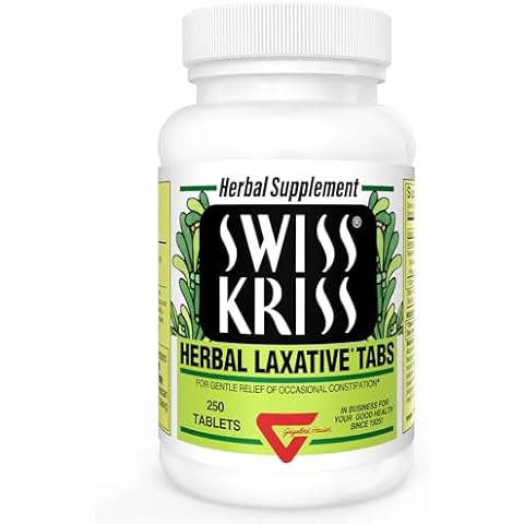 Swiss Kriss Herbal Laxative Tablets, Gentle & Natural Laxatives for Constipation Relief for Adults & Children Over Age 6, Works in 6-12 Hours, Senna Laxative, 250 Tablets Total Cover