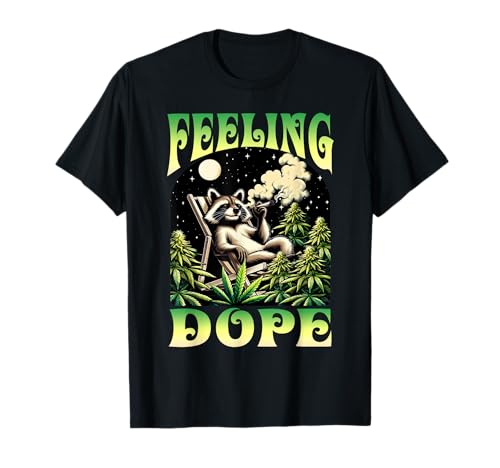 Cannabis Weed Lover Stoned 420 Racoon Smoking Feeling Dope T-Shirt