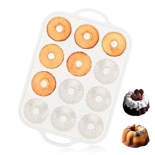 Vinino Silicone Mini Fluted Tube Cake Pans with Metal Reinforced Frame, 12-Cavity Mini Flan Molds, Non-stick Cupcakes Pans for Baking, Donuts, Muffins, Cornbread, Brownies, Jellies