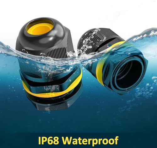 M20 x1.5 Kabelverschraubung, PG13.5 Schwarz IP68 wasserdichte Kabelverschraubungen mit Gegenmutter Kunststoff, Kabelsteckverbinder Verstellbare für 4mm-12mm, Kabelverschraubungen Gelenke