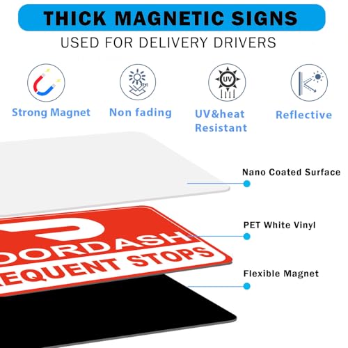 Image of Delivery Driver Magnets for Car - Frequent Stops Removable Magnet Set - Reflective Delivery Magnetic Car Door and Bumper Sign - Weather-Resistant 11.8 x 8 inch (Red-White 1 pack)